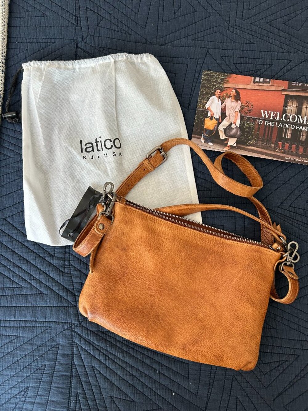 Latico Stevie Leather Crossbody Cognac Convertible Shoulder Bag Dust Bag
